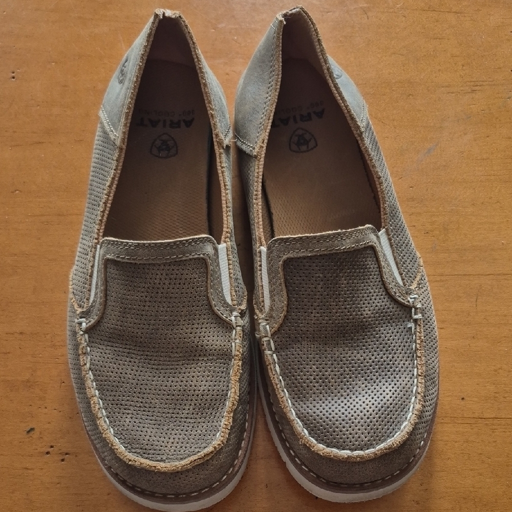 Ariat Taupe Brown Perforated Slip-On Loafers